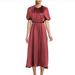 Antonio Melani Troian Cut-Out Crew Neck Short Puffed Sleeve Tie Back Midi Dress.
